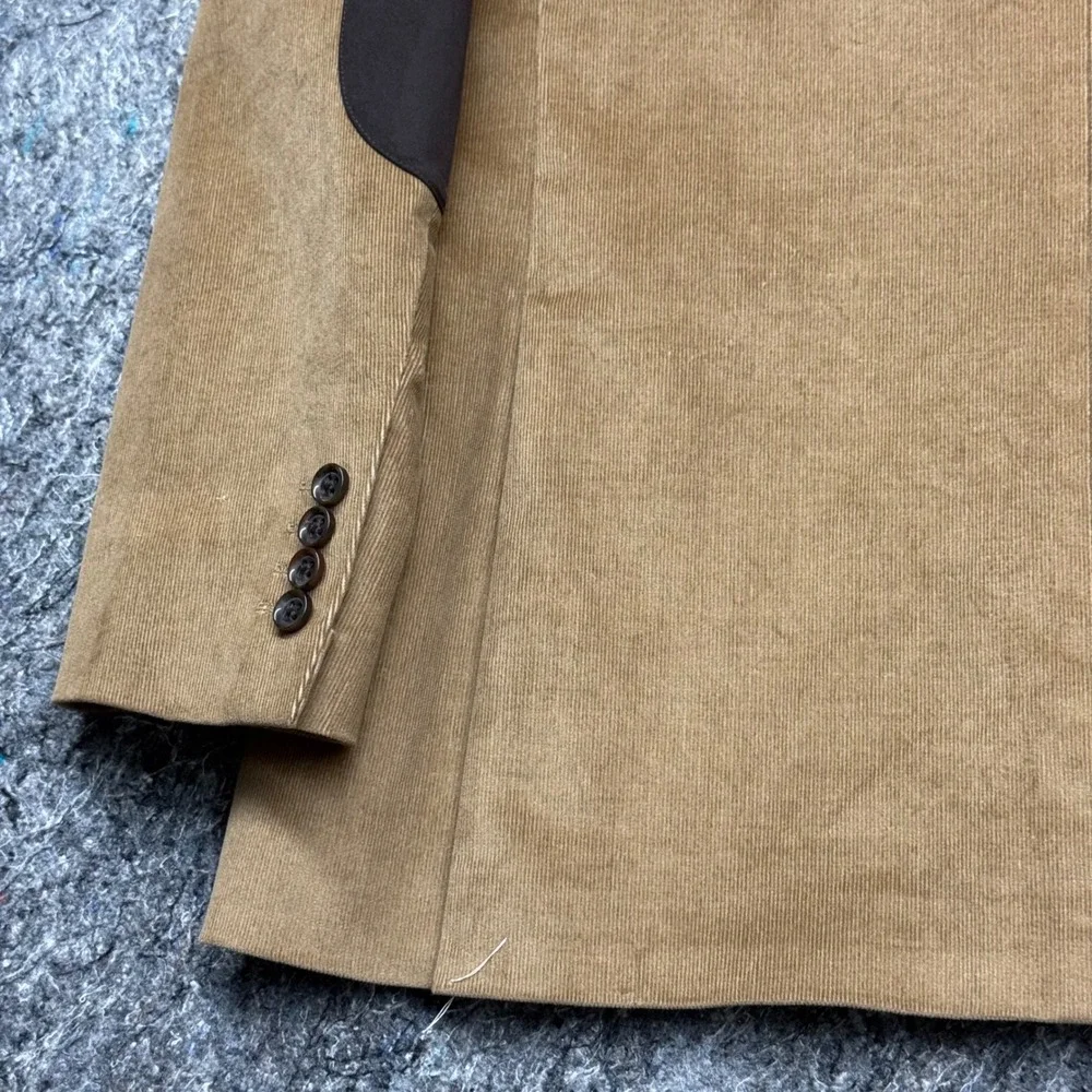 Stafford Mens Corduroy Blazer Tan Camel Elbow Patches Classic Fit Sport Coat